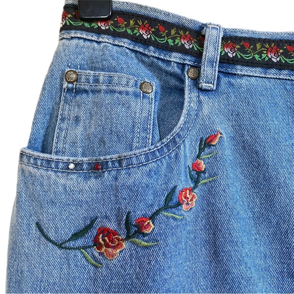 BILL BLASS VTG Denim Pencil Skirt Embroidered Embellished Rhinestones Sz S - Picture 7 of 10